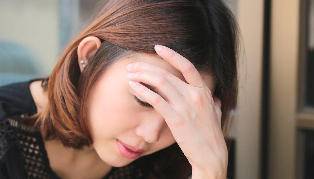 Women having headache, migraine, hangover, insomnia.